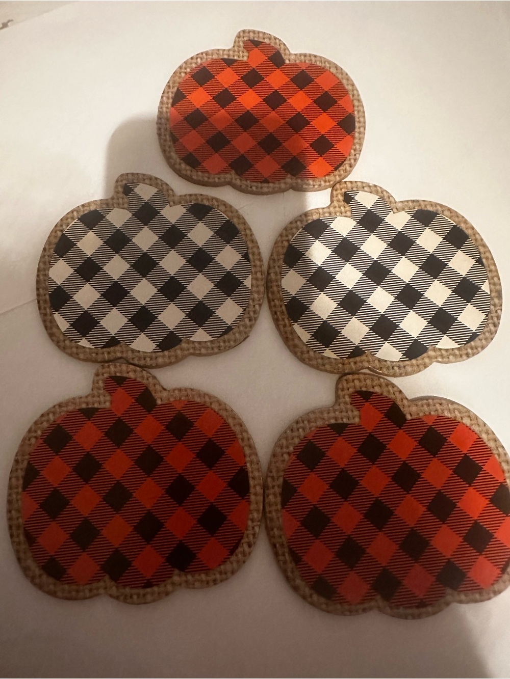 Plaid Pumpkin Coaster Set - Orange & White/Black